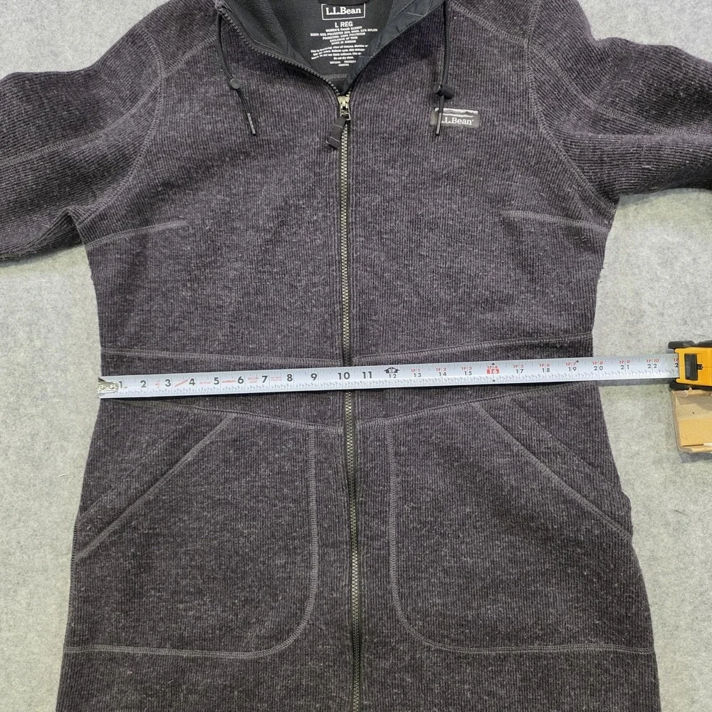 L.L.Bean Wooltek Coat Womens L Gray Wool Blend Fleece Hooded Full Zip Mid Length